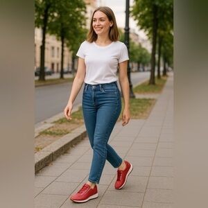 Ara Red Leather Comfort Sneakers Zip Detail Women’s Size 7 NWOT Casual